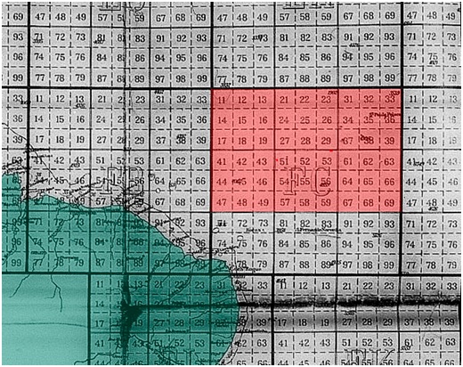 Surveillance area (in red) assigned for the U-507 near of Brazilian coast in August 1942. (Marinequadratkarte from Capt. Jerry Mason, USN, Ret.)