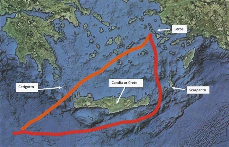 Possible alternative routes to Leros.