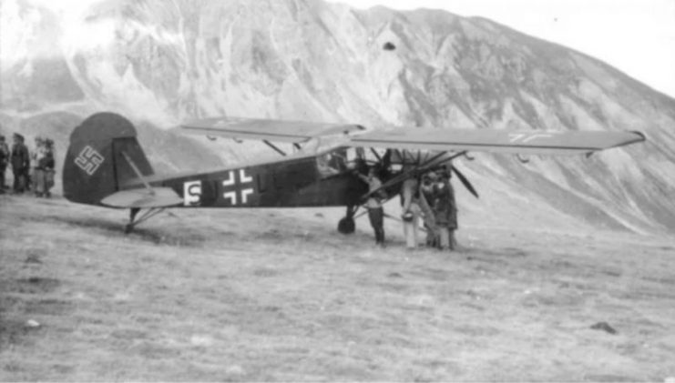 The actual Storch used to rescue Mussolini. By Bundesarchiv – CC BY-SA 3.0 de