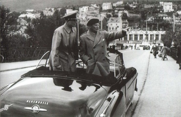 Field Marshal Bernard Law Montgomery and Major General Arne Dagfin Dahl in Narvik July 5, 1951.