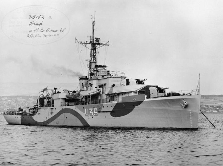 HMS Hind (U39) anchored off the coast