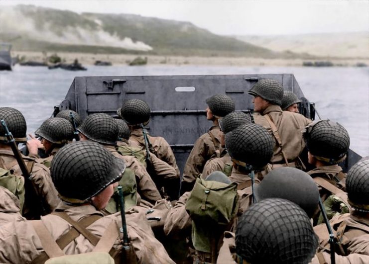 Troops in an LCVP landing craft approaching “Omaha” Beach on “D-Day”, 6 June 1944. Paul Reynolds / mediadrumworld.com