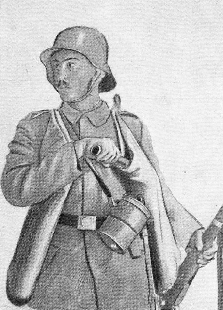German Storm Troops like this one led the counter attacks on the 28th and 30th. The two burlap sacks contained dozens of grenades. They would push forward while throwing grenades at the positions in front of them. This allowed them to move quickly through the British lines.