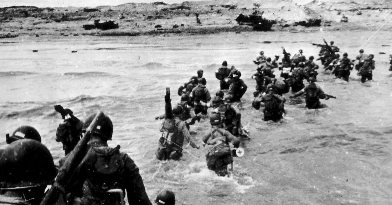 Americans wade ashore at Utah beach on D-Day
