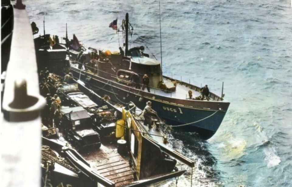 CGC-1 tied to a Landing Craft, Transport (LCT)