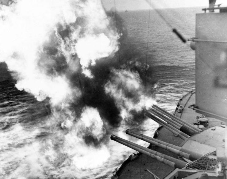 USS Nevada fires on Utah Beach before the landing.