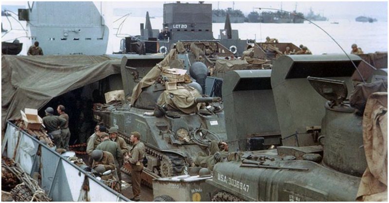 Shermans loaded onto an LCT similar to LCT 7074