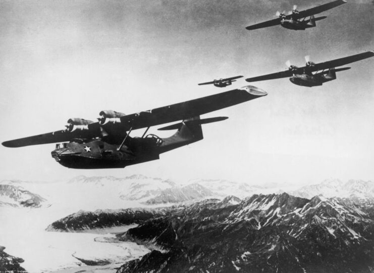 Four Consolidated PBY Catalinas in flight