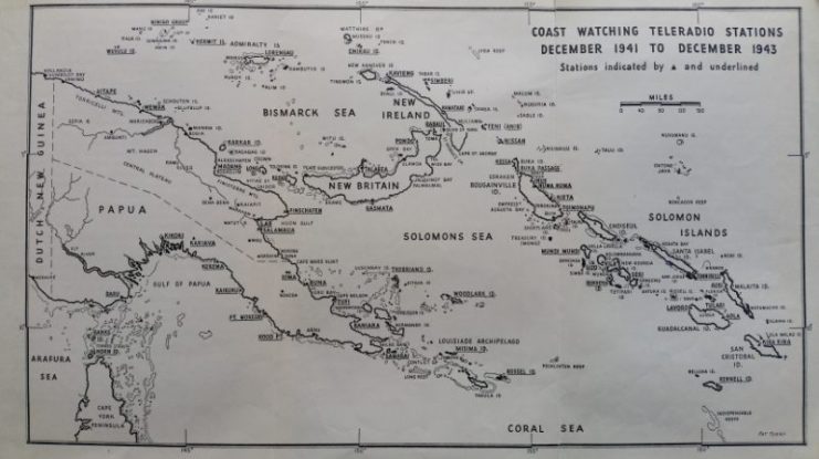 Map of Coast Watching teleradio stations. Source: Eric Feldt ‘The Coast Watchers’ pp.38-39.