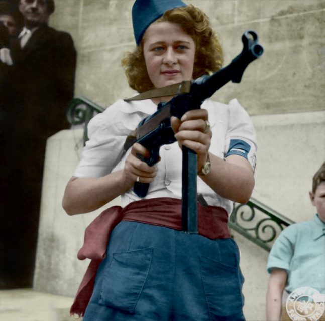 Nicole, a French Partisan Who Captured 25 Nazis in the Chartres Area, in Addition to Liquidating Others, Poses with the Automatic Rifle with Which She is Most Proficient. August 1944. Paul Reynolds / mediadrumworld.com