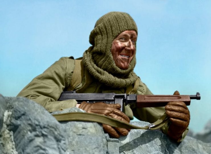 Portrait of a soldier from No. 3 Commando armed with a ‘Tommy gun’ and wearing a balaclava, at Largs in Scotland, 2 May 1942. Paul Reynolds / mediadrumworld.com