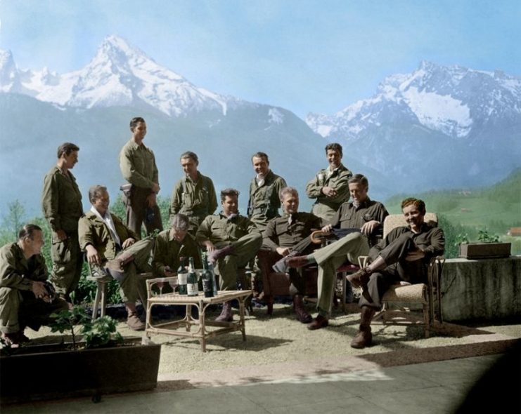 Dick Winters and his Easy Company (Band of Brothers) lounging at Eagle’s Nest, Hitler’s former residence, 1945. Paul Reynolds / mediadrumworld.com