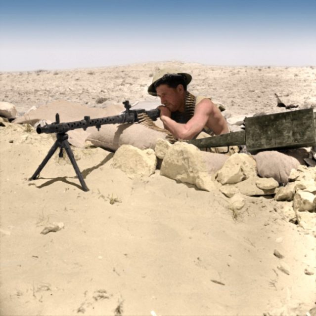 An Australian soldier with a captured German MG 34 machine gun, 25 July 1942. Paul Reynolds / mediadrumworld.com