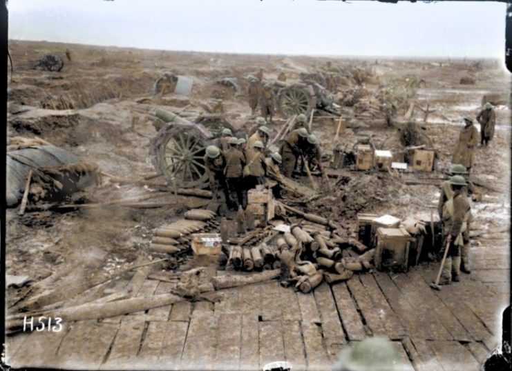 Howitzer batteries in action at Spice Farm, 1918. Royston Leonard / mediadrumworld.com