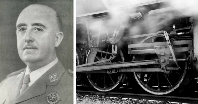 Left: Franco in 1964. Right: Running gear of steam locomotive. Photo: Petar Milošević / CC-BY-SA 3.0
