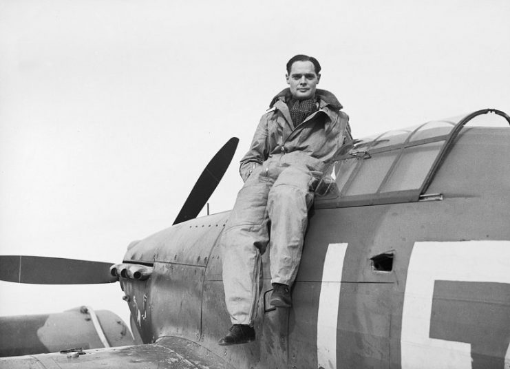 Bader sitting on his Hurricane, as commanding officer of No.242 Squadron after the Battle of France