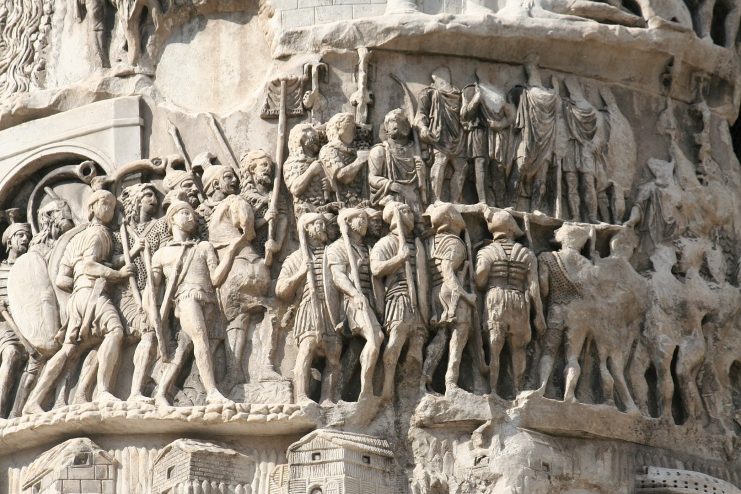 Relief scene of Roman legionaries marching, from the Column of Marcus Aurelius, Rome, Italy, 2nd century AD. Photo: Barosaurus Lentus / CC BY 2.0