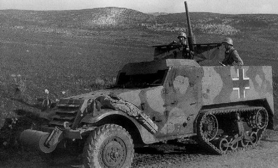 1943, Tunisia. Captured US M3 half-track with French flak gun 3.7 cm