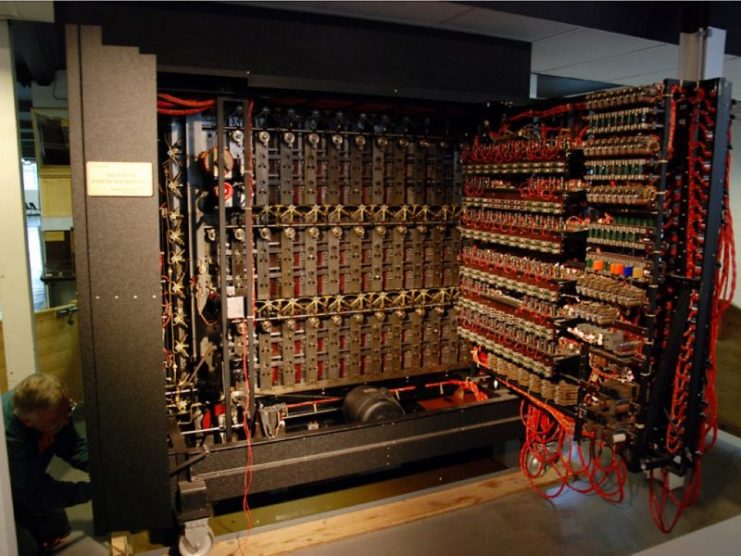 Turing’s rebuilt bombe machine, called Christopher in the film. By Andgasow – GFDL