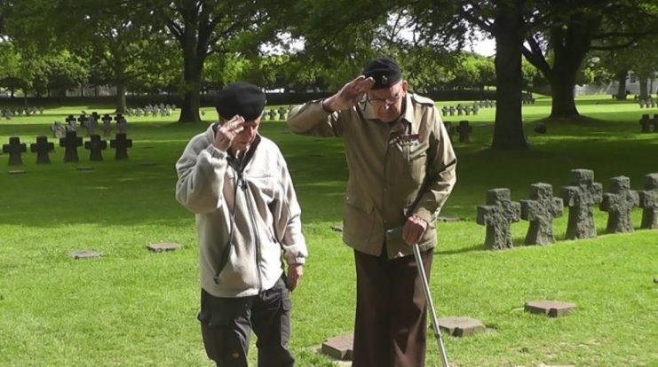 Charley and Graham saluting at La Cambe