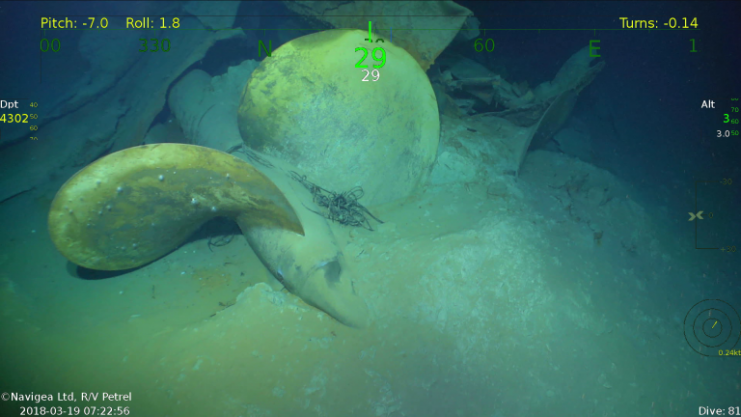The prop of the USS Juneau resting on the seafloor. Photo credits: Paul Allen