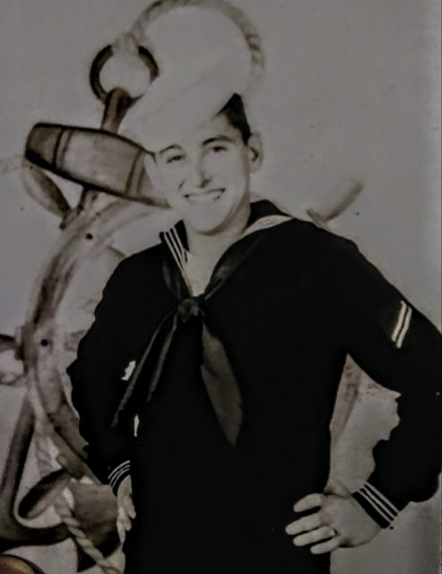 Steenbergen is pictured in his Navy uniform while attending boot camp at Great Lakes, Illinois in 1951. Courtesy of Gene Steenbergen