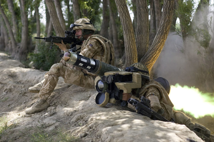 Two Grenadier Guardsmen aiming their weapons