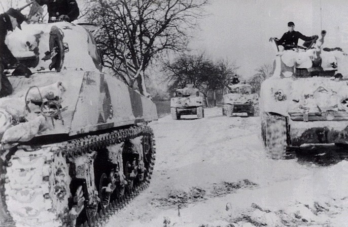 1945, 17 January, Herrlisheim. Erwin Bachmann (I. / SS. Panzer-Regiment 10 ) captured 12 M4A3 75 W of 43rd Tank Battalion.