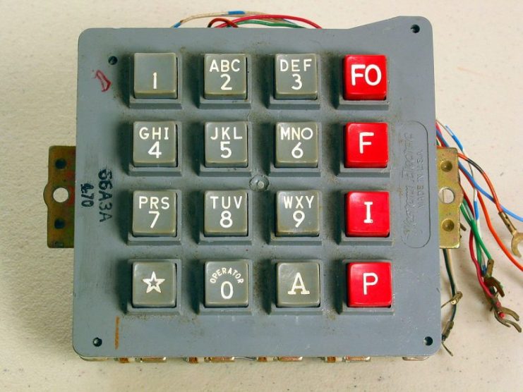 An Autovon telephone keypad with three of the four precedence levels (excluding Routine), plus Flash Override