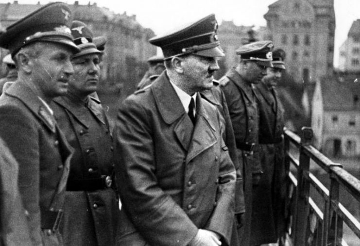 Adolf Hitler on the Old Bridge in Maribor, Yugoslavia in 1941.