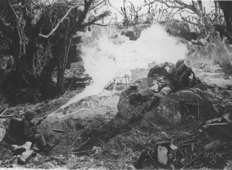 Soldier using a flamethrower.