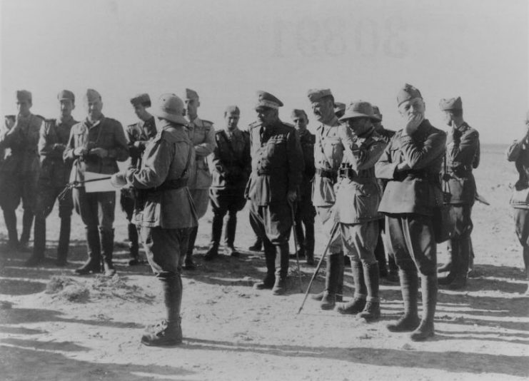 Group of Italian officers, including generals Gastone Gambara and Alessandro Piazzoni, near Tobruk in autumn 1941