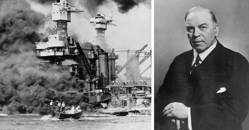 Left: USS West Virginia was sunk by six torpedoes and two bombs during the attack. Right: William Lyon Mackenzie King
