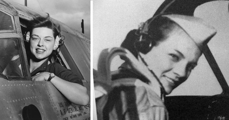 Left: Elizabeth L. Gardner, WASP member at the controls of a B-26 Marauder. Right: Margaret Ray in an aircraft cockpit.