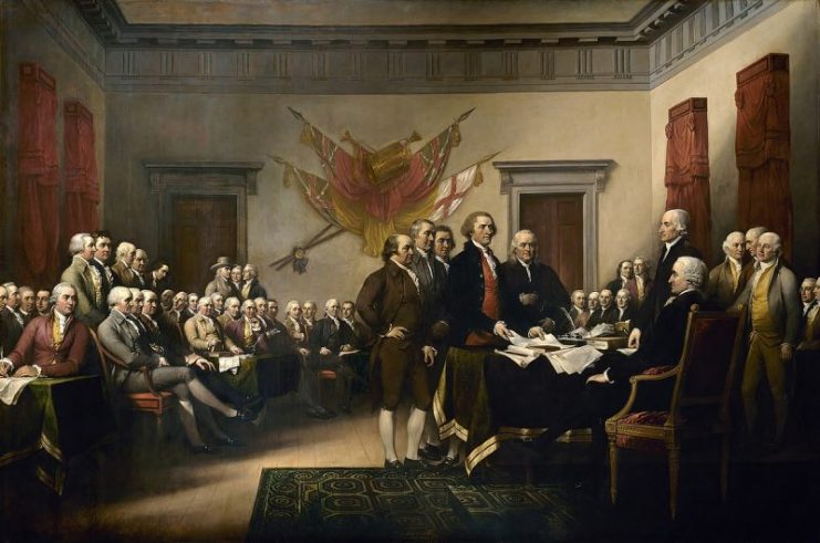 John Trumbull’s Declaration of Independence, showing the Committee of Five presenting its plan for independence to Congress on June 28, 1776