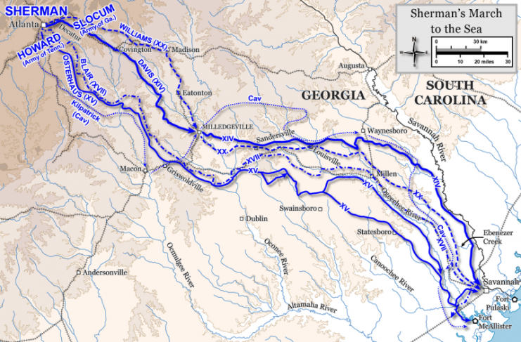 Savannah Campaign – Sherman’s March to the Sea. Map by Hal Jespersen / CC-BY-SA 3.0