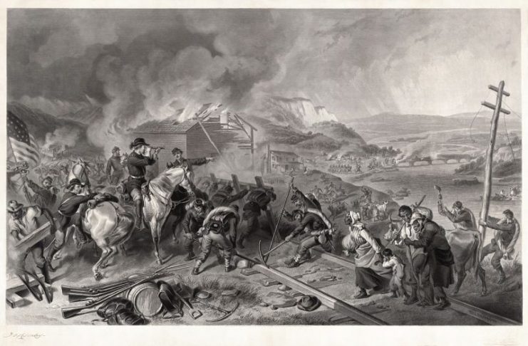 Engraving depicting Sherman’s march to the sea