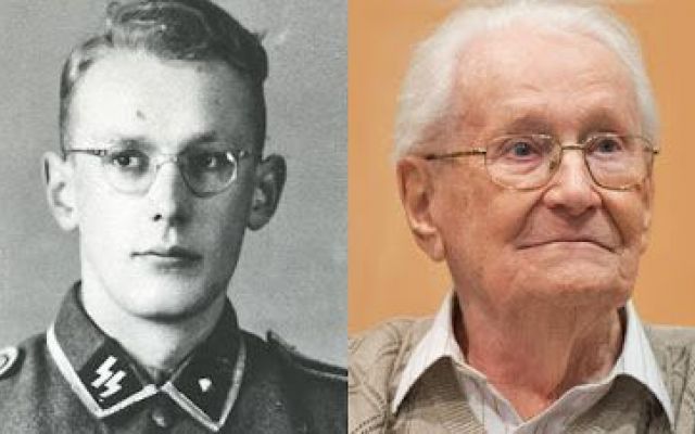 Left: Oskar Groening in an SS uniform. Right: Oskar Groening before his trial.