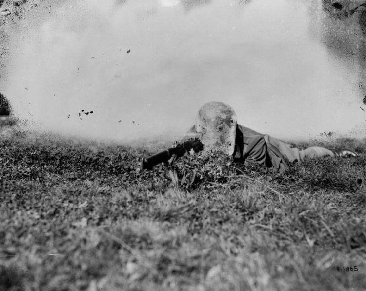 A German sniper’s mask made of 1/2″ Krupp steel. September, 1917.