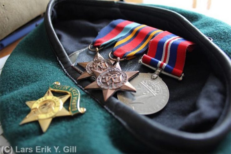 “The Burma Star” medal can be seen in the center with the with the “1939-1945 Star” to its left, and the “War Medal 1939-1945” to its right. Photo: Lars Erik Y. Gill.