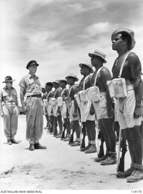 Inspection of members of the Torres Strait Infantry Battalion. Photo: Lt N. B. Stuckey.
