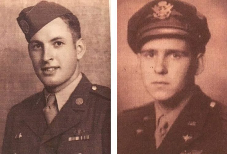 (L-R) Sergeant Jack Urbank – G/501 Parachute Infantry. Lt. Jesse Harrison – 77th Troop Carrier Squadron