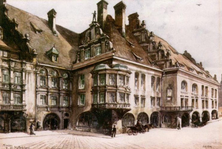 Hofbräuhaus, Munich, painted by A. Hitler