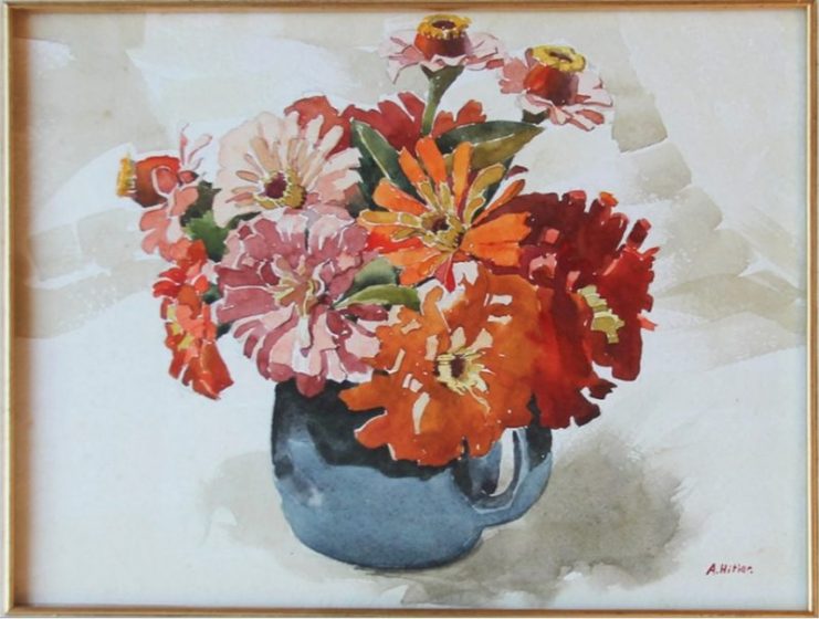 Blue jug with flowers, painted by A. Hitler.