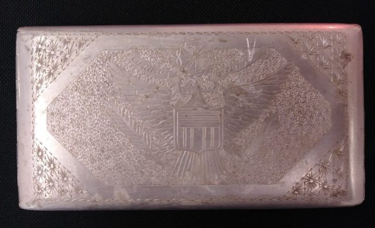 Former Jefferson City resident Lyman Lester McDowell was given this cigarette case by his brother-in-law, Dwight Taylor, during World War II. The case was crafted by an Italian prisoner of war held at Camp Weingarten south of St. Louis. Courtesy of Jeremy P. Amick