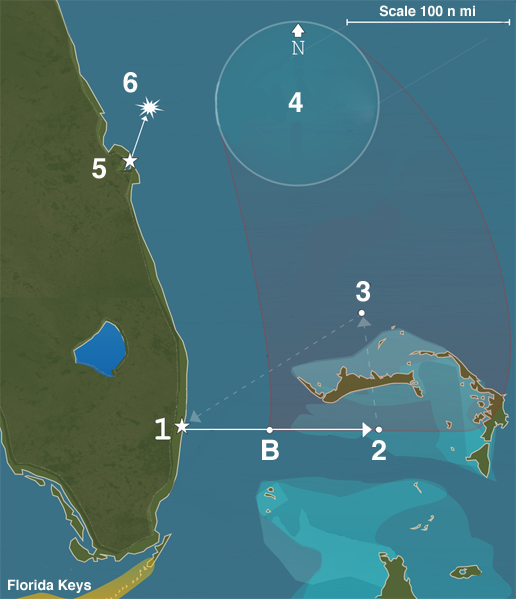 Flight 19’s scheduled navigation exercise on December 5, 1945. Picture: Anynobody / CC-BY-SA 2.5