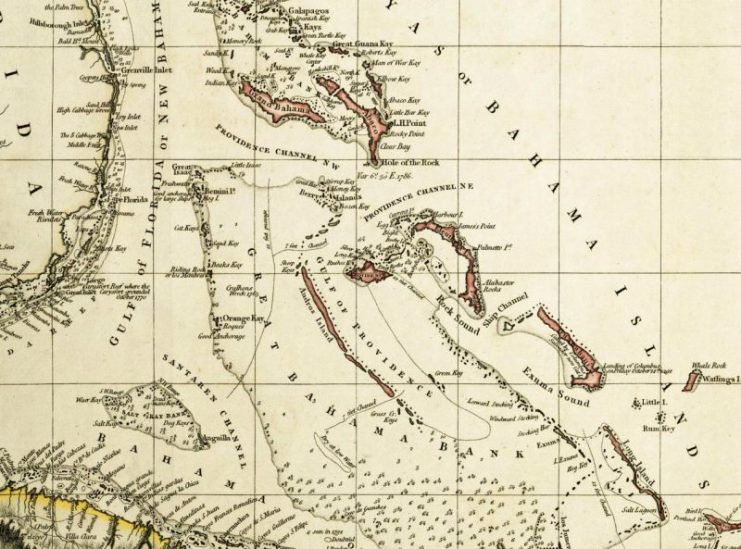 An extract of an 1803 map showing the Bahamian island of New Providence.
