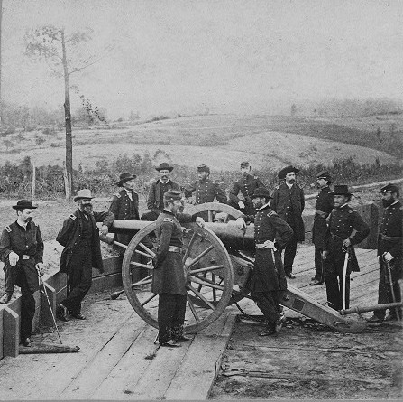 Union Maj. Gen. William T. Sherman and his staff in the trenches outside of Atlanta