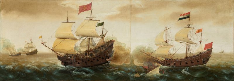 Spanish (left) and Dutch Warships at Battle – ca 1618