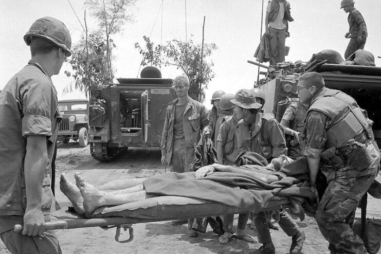 Thomas Norris watching as Iceal Hambleton is carried away on a stretcher